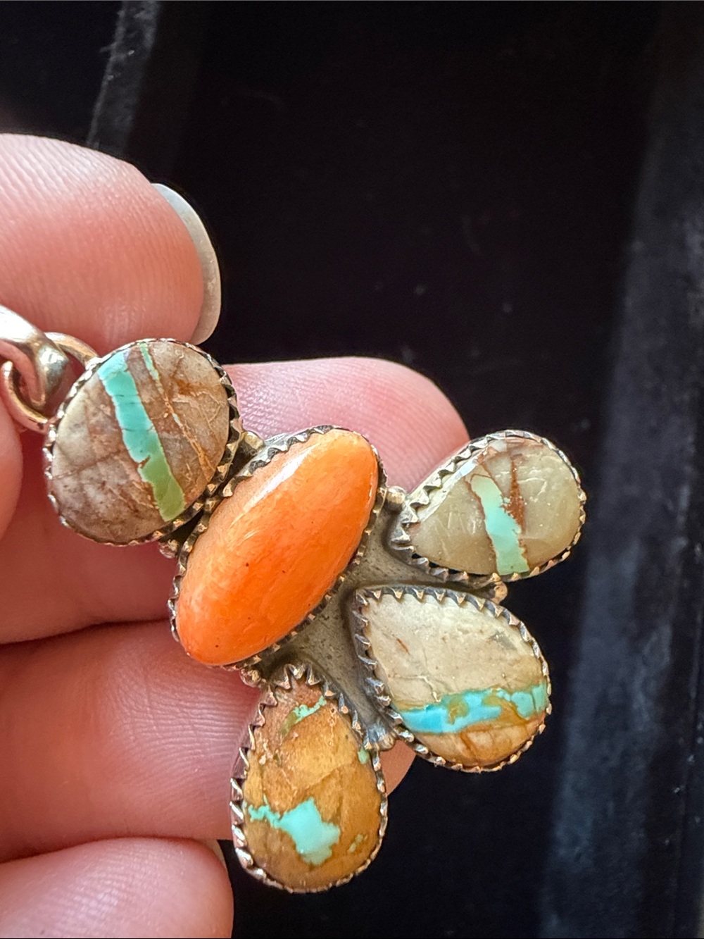 Orange Spiney and Royston Turquoise Pendant - Picture 4 of 4
